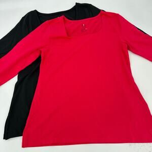 2 Isaac Mizrahi Live Pima Cotton 3/4 Sleeve Tops Tees Square Neck Womens XXS